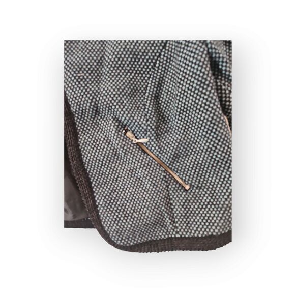 One World Teal Black Tweed Blazer S Poly Embordered Trim Zip Pockets Open Front - Picture 8 of 13